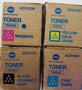 New Genuine Konica Minolta TN626 Black Cyan Magenta Yellow Toner Cartridges - Picture 1 of 1