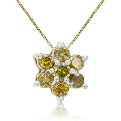 1/2 ct Yellow Diamond Pendant Necklace Women in 10K Yellow Gold Cluster 1/3 Inch - Image 1 of 4
