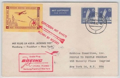 Berlin Raketenpost mit Vignette + Luftpost HAMBURG-NEW YORK 1960 [366] - Bild 1 von 2