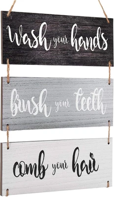 Letrero de arte de pared para decoración de pared Jetec baño reglas familia colgante divertido madera H Foto 1 de 4