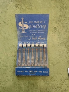 VINTAGE MATCHBOOK FEATURE SPINDLETOP JOE MARSH'S RESTAURANT NEW YORK 1 STRUCK - Picture 1 of 4
