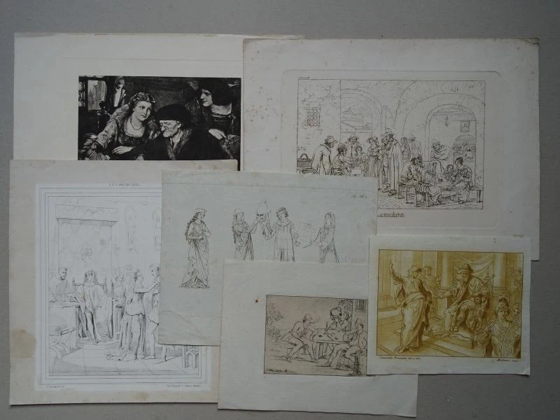 Figürliche Darstellungen Genre Ungleiches Paar Kostüme - 6 Radierungen - 1850 - Bild 1 von 4