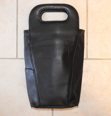 Double Wine Bottle Insulated Carrier, Padded Protection, Black PU/Leather Travel - Image 1 of 4