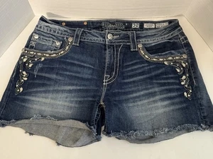Miss Me Mid Rise Distressed Embellished Cut-off Denim Shorts - Size 32 - Picture 1 of 7