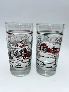 Vintage Home Interior Christmas Winter Scene Tumblers Glasses Set Of 2 - Picture 1 of 5