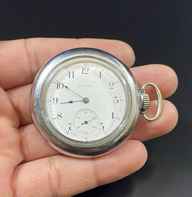 Reloj Bolsillo Elgin Estilo Art Deco 15 Joyas Cuerda Manual Vintage Esfera Blanca FUNCIONA Foto 1 de 4