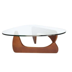 Isamu Noguchi Replica Wooden Base Glass Top Coffee Table - Walnut - Picture 1 of 2