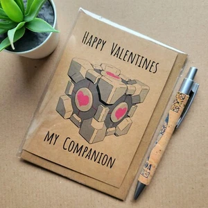 Portal Valentines Day Card - Companion Cube Gamer Videogame love - Picture 1 of 3