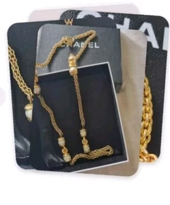 CHANEL Vintage Gold Plated Grey Faux Pearl Vintage Necklace Authentic RARE 44cms - Picture 1 of 11