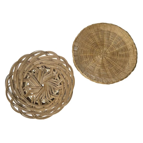 vintage woven ratten basket Round plate decor 9-10” Long Cover