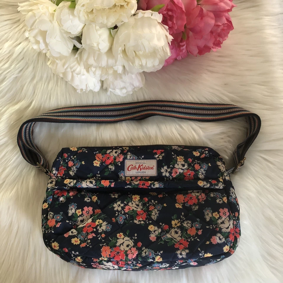 Women’s Cath Kidston Bag Crossbody Navy Mix Quilted Floral Print Zip Fastening - Image 1 of 4