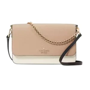 Kate Spade Womens Tan Black Leather Madison Med Flap Convertible Crossbody New - Picture 1 of 7