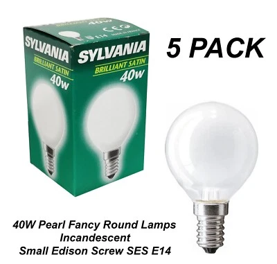 5 x 40W Pearl Fancy Round Light Globes Bulbs Lamps E14 Small Screw Incandescent - Image 1 of 2