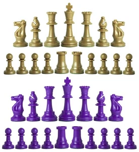 Staunton Triple Weighted Chess Pieces – Set 34 Khaki Gold & Purple - 4 Queens - Picture 1 of 4