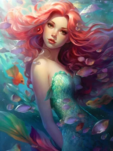 Wall Art Home Decor Mermaid Oil Painting Picture Printed on Canvas Gifts For Kid - Picture 1 of 9