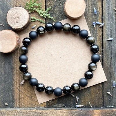 Pulsera Cuentas Triple Protección Turmalina Negra Ónix Obsidiana Pulsera Curativa Foto 1 de 4