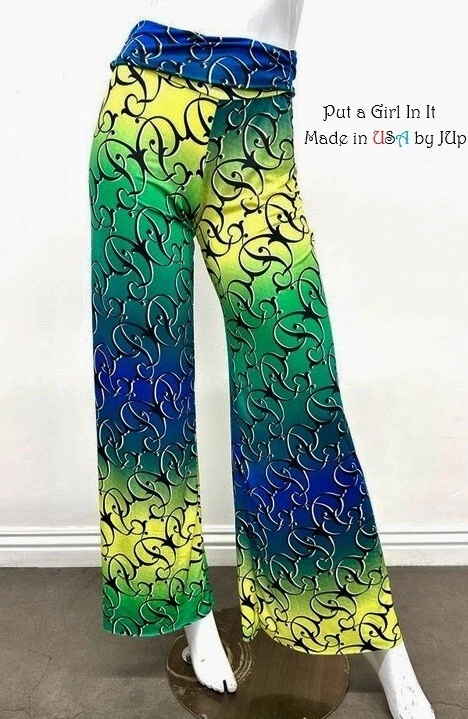 Nuevo PANTALONES PALAZZO BOHEMIO GITANO BOHEMIO TEÑIDO OMBRE AZUL VERDE JUp EE. UU. para mujer S m l Foto 1 de 1