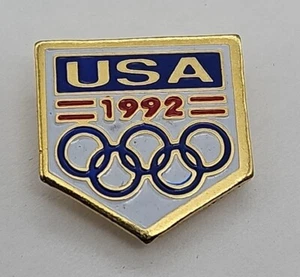 1992 Olympics Barcelona Baseball Home Plate Pinback Hat Pin Lapel Enameled - Picture 1 of 3