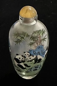 Vintage Chinese Reverse Painted Snuff Bottle Panda - Picture 1 of 5