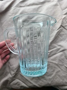 Light Aqua Blue Vintage Ribbed Depression Glass Pitcher Used 7.5”H X 5"W - Picture 1 of 2