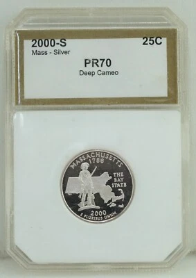 2000 S Massachusetts State Quarter Silver Proof US Coin - PR 70 Deep Cameo #6387 - Image 1 of 4
