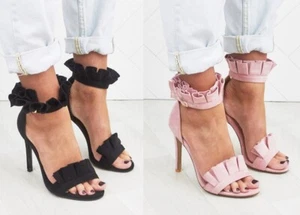 SANDALIAS SEÑORA MUJER CON VOLANTES DETALLE TACÓN ALTO ESTILLETO ABIERTO PEEP PUNE TALLA - Imagen 1 de 16