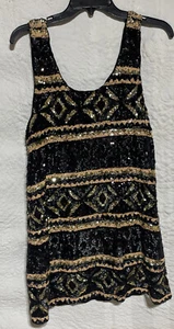 Free People Sequin Mini Dress Tank S Black Gold - Picture 1 of 6