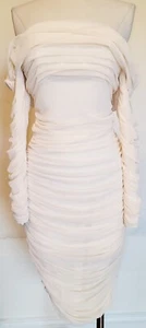 House Of Cb Cream Fitted Long Sleeve Halter Dress Size S - Picture 1 of 9