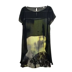 Neuwertiges Samt Chiffon Kleid Gr. 10 Lagenlook Baummuster Midi Art gerade - Bild 1 von 11