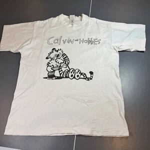 Vintage Calvin And Hobbes T Shirt XL White Single Stitch Comic Strip - Picture 1 of 10