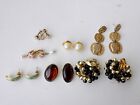 lot 7 vintage earrings costume jewelry rhinestones enamel pearl gold tone
