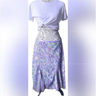 Falda Lane Bryant Y2K Retro Hippie Púrpura Paisley Ajuste y Acampanada Asimétrica 14/16 Foto 1 de 4