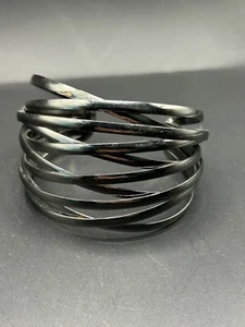Criss Cross Pattern Cuff Bracelet Silver Tone Gunmetal - Picture 1 of 6