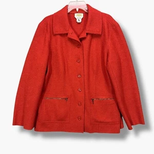 Talbots Alpaca Wool Blend Jacket Womens Size XL Red Barn Coat Button Zip Pockets - Picture 1 of 13