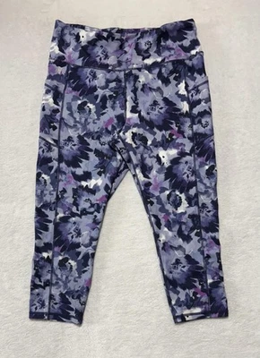 Gaiam 紧身裤女式 XL 紫色花卉卡普里高腰口袋瑜伽健身房 — 第 1/4 张图片