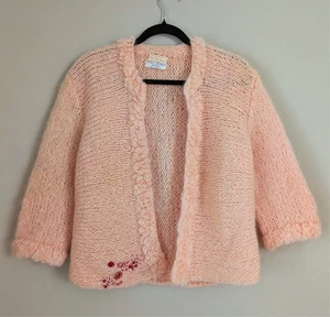 Vintage Saks Fifth Avenue Wool Mohair Womens Cardigan Pink Made in Italy Size S - Picture 1 of 6