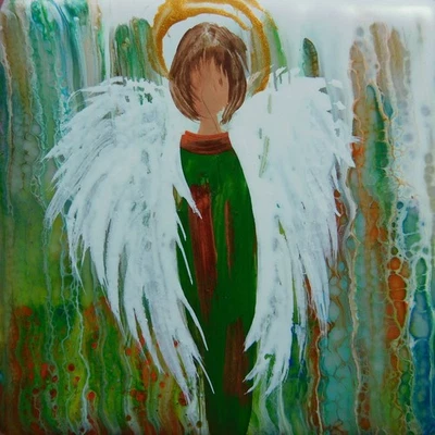 手绘天使陶瓷瓷砖磁铁倒漆艺术雨乌鸦 — 第 1/4 张图片