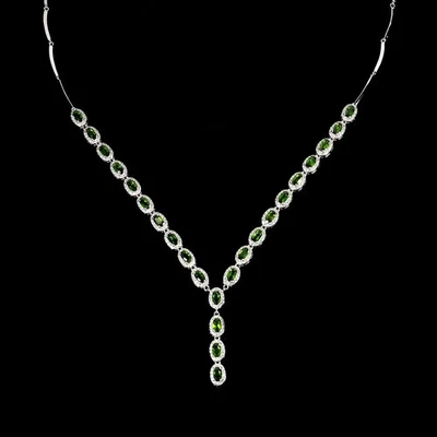 9Ct 14k White Gold Plated Green Emerald Tennis Necklace Oval Cut Lab Created 20" - Image 1 of 3