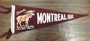 VINTAGE 1950s - 1960s MONTREAL QUEBEC CANADA PENNANT BANNER 21" MOOSE - Picture 1 of 5