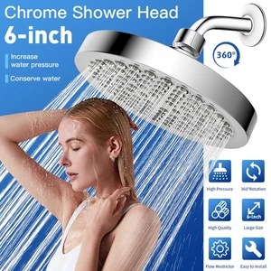6-inch High Pressure Shower Head Waterfall Bathroom Adjustable Angles Showerhead - Picture 1 of 15