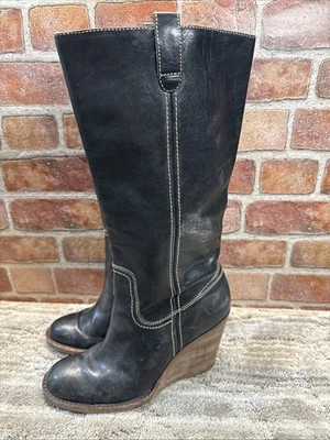 Botas pretas Frye 77336 femininas Caroline Campus wedge tamanho 10 M - Imagem 1 de 4