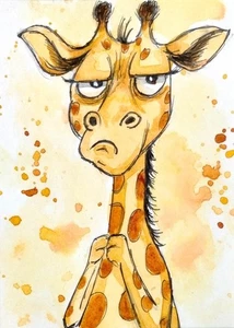 NEW! ACEO  Painting big GIRAFFE  Original watercolor Collectible Art - Picture 1 of 4