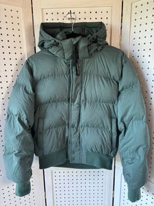 The Super Puff Jacket Women's Small Green Hooded Zip 700 Fill Climatte VGUC! - Picture 1 of 10