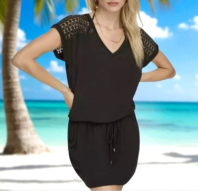 Traje de baño Calvin Klein Crochet-hombro túnica cubierta - negro talla: S/M Foto 1 de 2