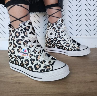 ❤️Zapatos de mujer Converse Chuck Taylor plataforma cuña leopardo talla 10,5 negros A14938C Foto 1 de 4