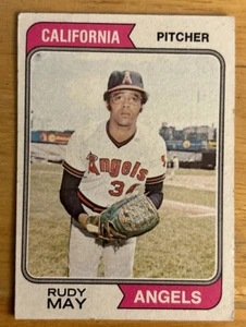 1974 Topps Rudy May Baseball Card #302 Angels Pitcher Mid-Grade VG O/C - Picture 1 of 2