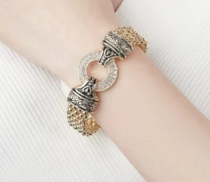 UNY Popcorn Chain Center Jewel Circle Pave Stone Magnetic Clasp 8 IN Bracelet - Picture 1 of 9