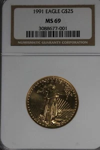 1991 25.00 NGC MS 69 EAGLE AMERICAN GOLD EAGLE (AGE) , GOLD - Picture 1 of 2