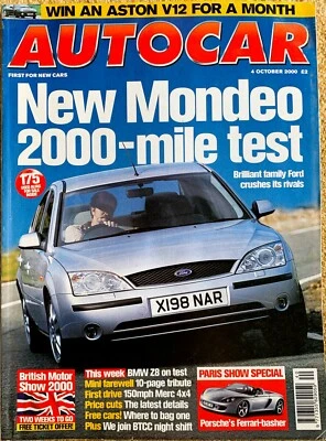 AUTOCAR MAGAZINE 04-OCT-00 - BMW Z8 E52, Ford Mondeo MK2, Renault Sport Clio - Image 1 of 2