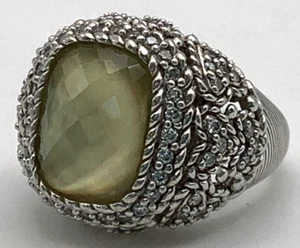 Judith Ripka Sterling Silver Champagne Faceted Citrine & Diamonique Ring Size 9 - Picture 1 of 15